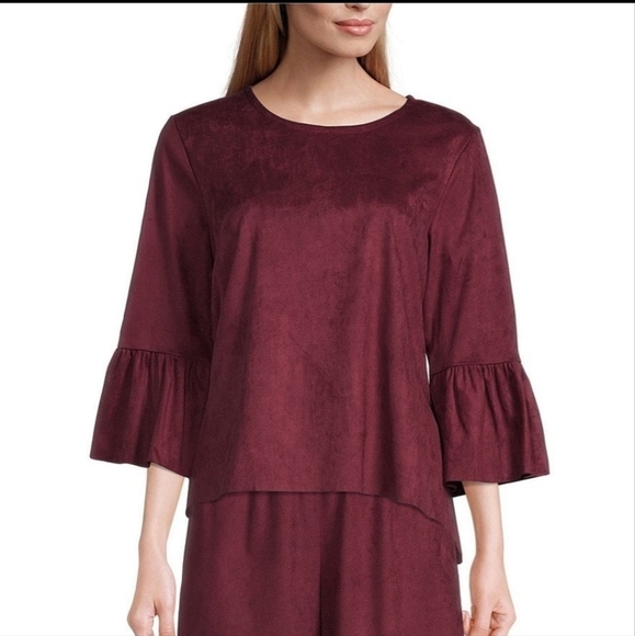 Bryn Walker "Fran" Faux Suede Bell Sleeved Top - Picture 1 of 9
